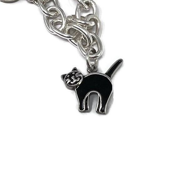 🎃VTG🎃Halloween Sterling Charm Bracelet: Jack O Lantern/Cat/Vampire Fang Charms - Picture 3 of 8